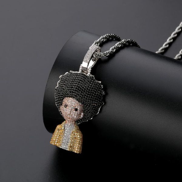 

pendant necklaces jinao the boondocks necklace cubic zircon iced out chain men's women hip hop jewelry gifts, Silver