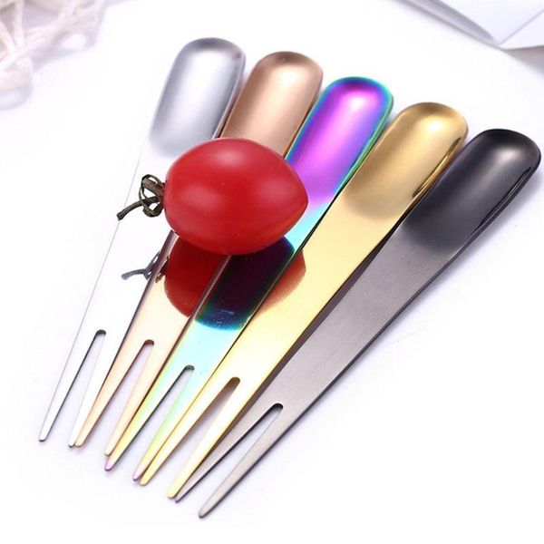 

dessert vork lepel fruit 2 in1 multifunctionele rvs accessoires picks voor kinderen keuken voedsel forks