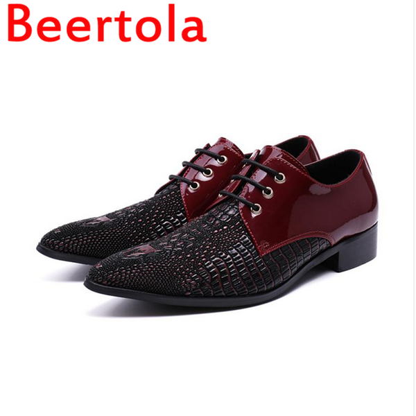 

dress shoes beertola flats for splicing loafers fashion men pointed toe gentleman manual casual masculine chaussures party two style, Black