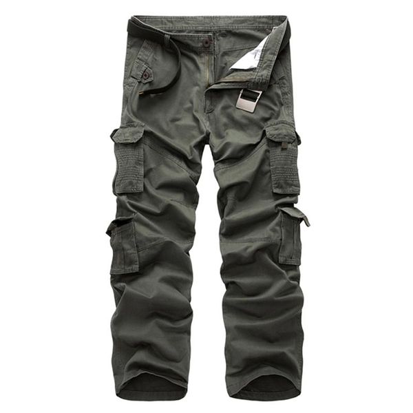 

men's pants fashion nice men tide military loose straight trousers casual cotton multi-pocket overalls pantaloni uomo, Black