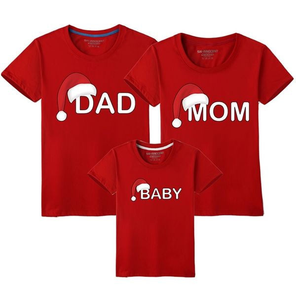 

t-shirt matching outfits family look christmas hat print mother daughter dad son mom and me clothes 210417, Blue