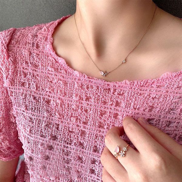 

cluster rings mengjiqiao korean pink waterdrop crystal delicate zircon adjustable for women micro pave butterfly finger ring jewelry, Golden;silver