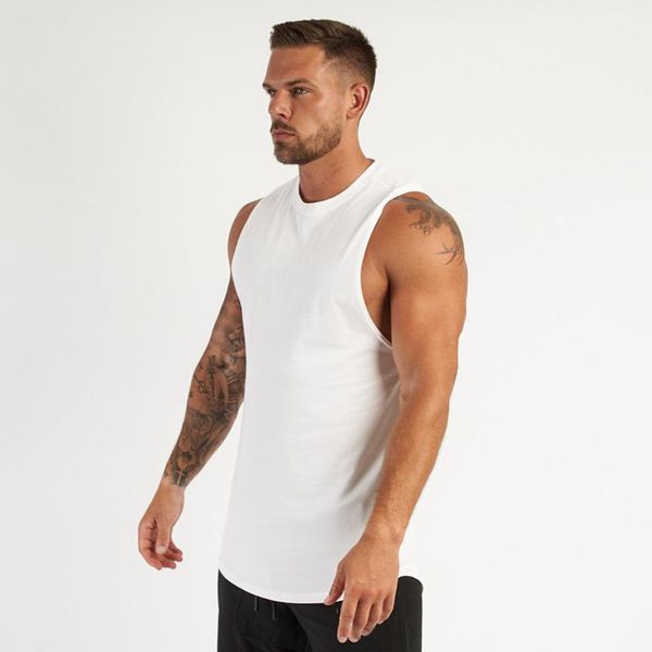 

men' tank running vest men gym bodybuilding fitness cotton workout singlets plus size o-neck sporting muscle sleeveless shirt, White;black