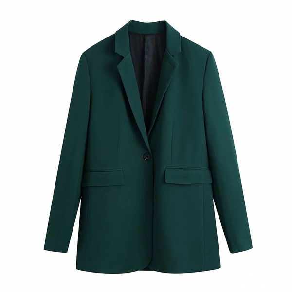 BBWM Frauen Mode Büro Tragen Einzelner Knopf Blazer Grüne Mantel Vintage Langarm Rücken Lüftungsöffnungen Weibliche Oberbekleidung Chic Veste 210520