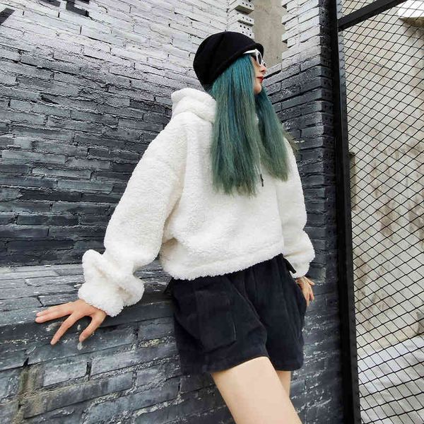 

hoodies ladies plus fleece winter coat women tide hair short long-sleeved hooded sweater, Black