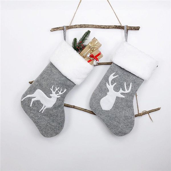 

christmas decorations grey stocking gift bag snowflake deer snowman pattern for storing table bags