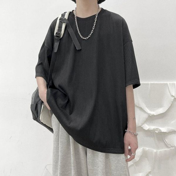 

men's t-shirts pleated t-shirt fashion white black gray tshirt men streetwear korean loose summer short-sleeved t shirt mens clothes m-