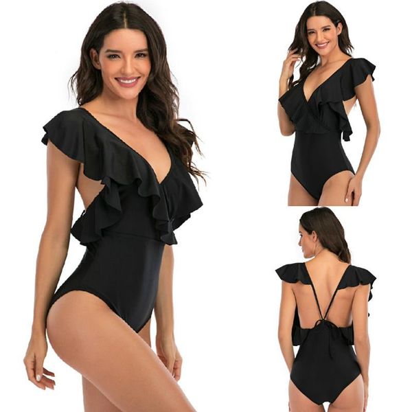 

ruffled one piece swimsuit women black swimming suit womens bathing plus size one-piece suits