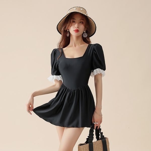 

Monokini retro-onepiece suit cover feminine elastan swimsuit wear, White;black