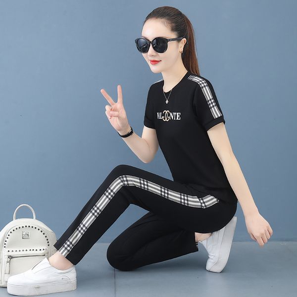 

tracksuits sport suit spring and summer pants black home urban leisure letter short sleeve cotton 2021, Gray