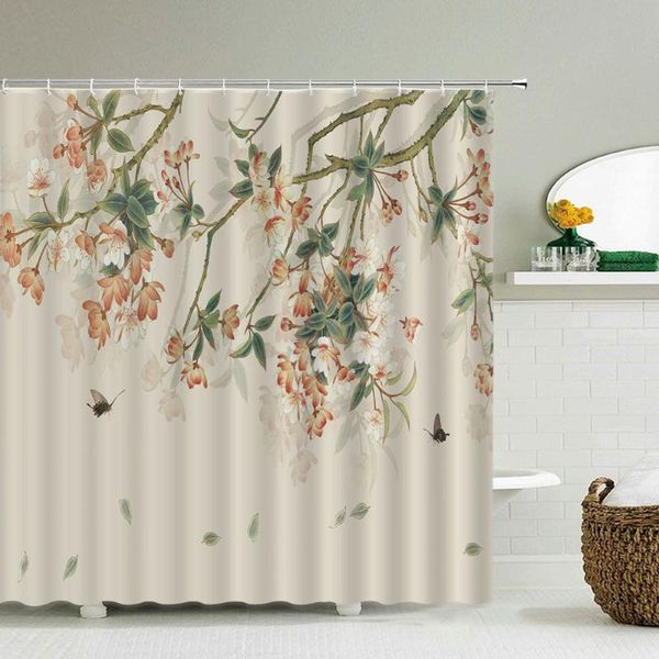 

shower curtains chinese style flower and birds tree branch plant leaves bathroom polyester bath curtain decor hanging cloth set