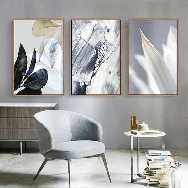 

paintings scandinavian grey abstract marble painting poster botanical leaf print canvas for living room wall art picture home decor