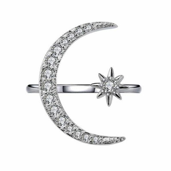 

wedding rings fashion ring moon star dazzling crystal for women girls jewelry open finger engagement gift, Slivery;golden