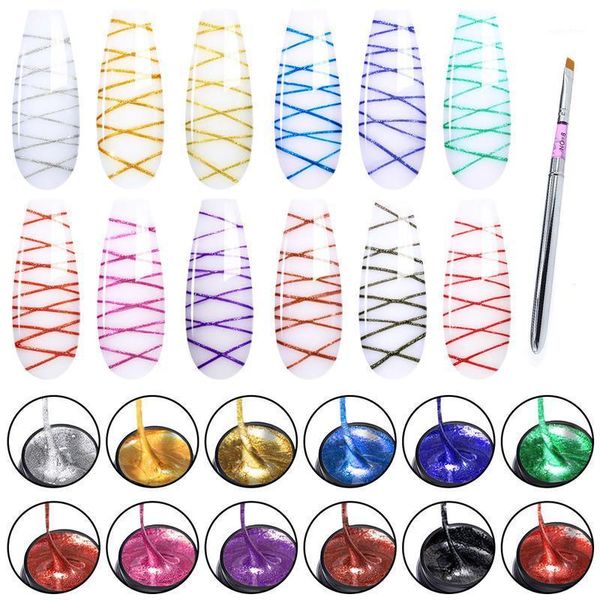 

elite99 6/12pcs metallic nail drawing gel polish set painting art uv point to line pulling silk spider1