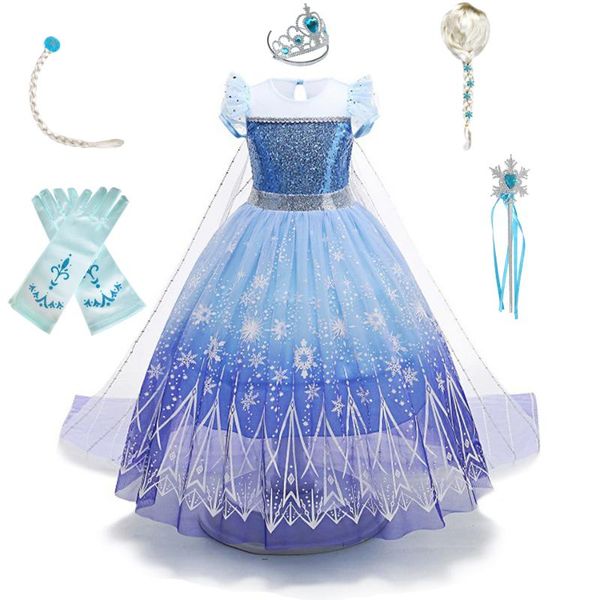 

girl's dresses girls flower clothes children cosplay princess performance costume blue cloak crown magic wand accessories 3-10y, Red;yellow