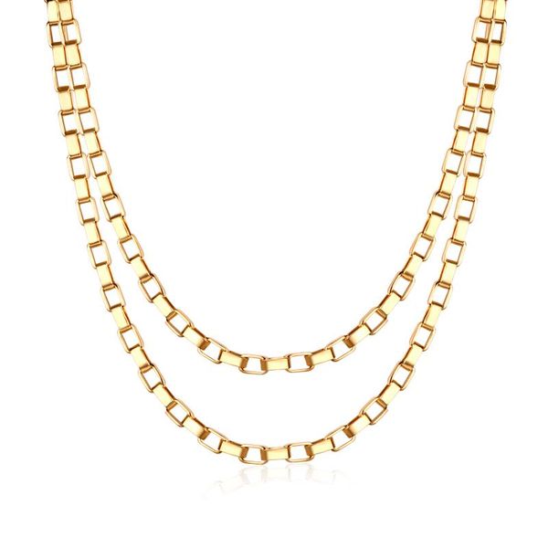 

chains 5mm width 60cm ladder box necklaces fashion stainless steel necklace gold women/men punk jewelry accessories, Silver