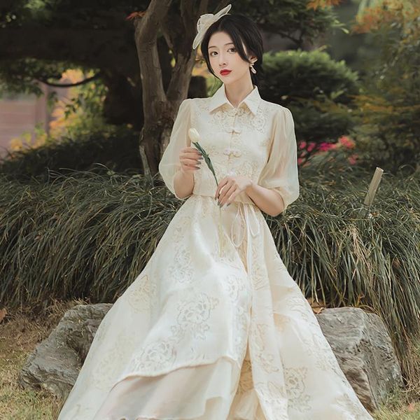 

luxury casual dresses improved 2021 summer young girl cheongsam drs two-piece fairy skirt sen xian department, Black;gray