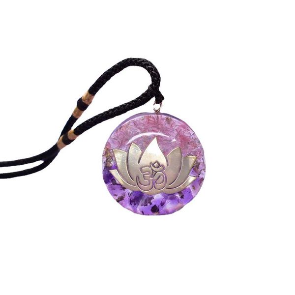 

pendant necklaces 7 chakra lotus flower natural gem energy stone orgonite om necklace amethyst pink crystal meditation buddhist jewelry, Silver