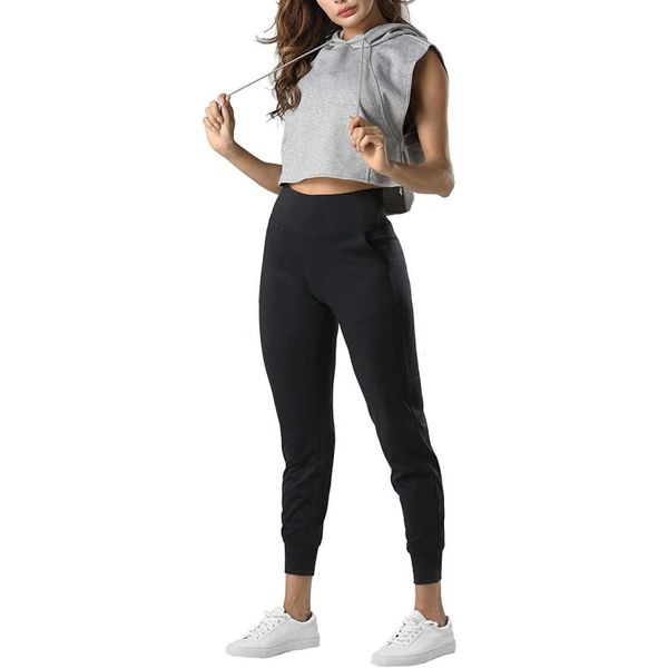 

women's leggings women sweatpants solid color athletic joggers pocket elastic band fitness trousers, Black