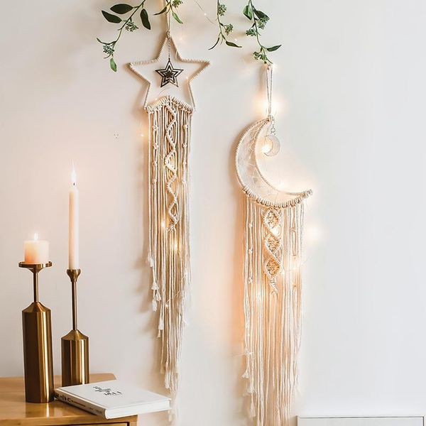

decorative objects & figurines boho star moon macrame wind chimes christmas room decoration for girls kids nursery gifts wall hanging home
