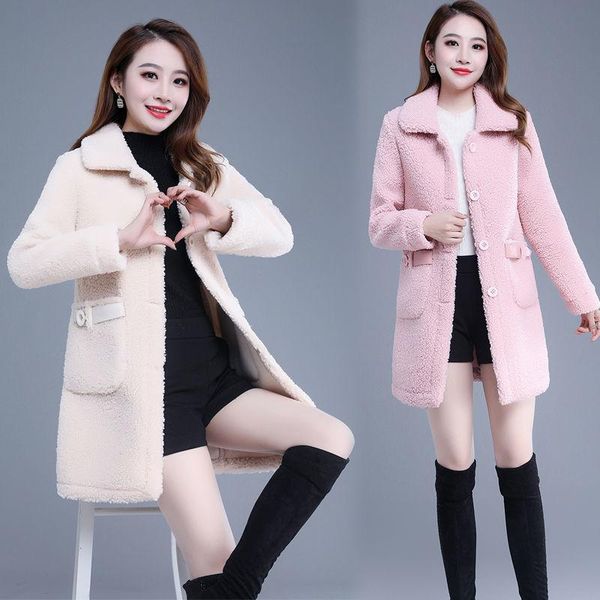 

[no pilling] lamb fur coat women's fashionable autumn and winter thickened one medium long jackets, Black;brown