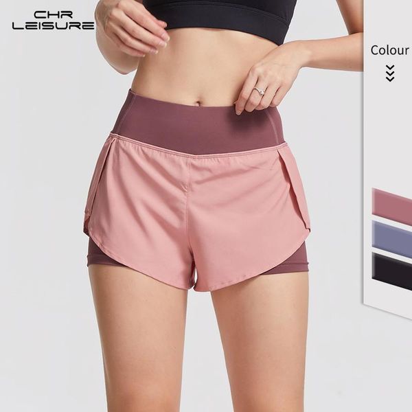 

women's shorts chrleisure sports women fake two-piece tight-fitting slim high-stretch quick-drying fitness training, White;black