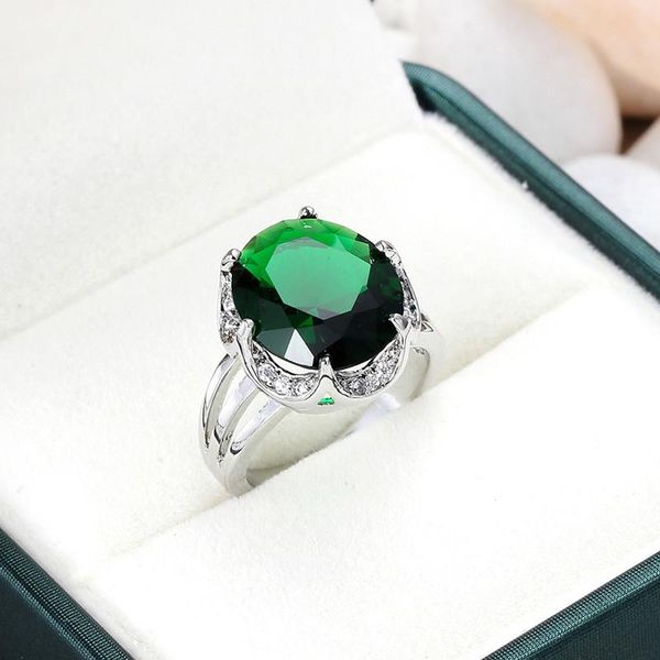 

sterling silver emerald simple female zircon stone finger rings for women jewelry wedding engagement year gift cluster, Golden;silver