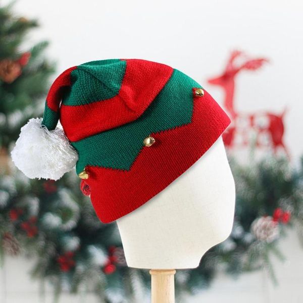 

party hats acrylic fiber kid christmas hat wavy stripes plush ball warm contrast colors xmas cap for winter