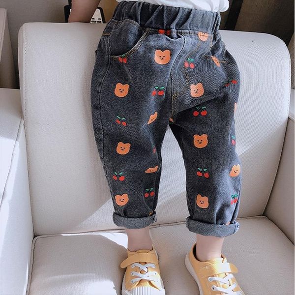 

dual version spring summer children jeans kids pants print cartoon bear for girls clothes baby 2 7y, Blue