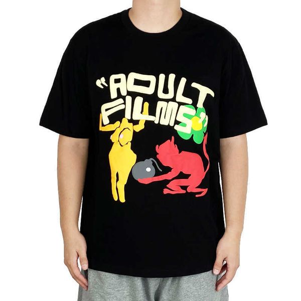 

men's t-shirts summer black street fashion cartoon devil print round neck couple men's and women's short sleeved t-shirt, White;black