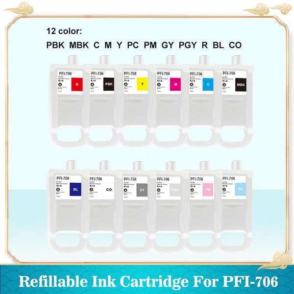 

ink cartridges 12pcs pfi-706 pfi 706 refillable cartridge with chip for canon ipf8400 ipf9400 ipf8410 ipf9410 ipf 8400 9400 8410 9410