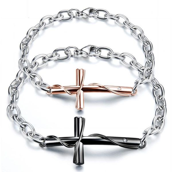 

bangle punk style cross bracelet retro fashion wild luxury couple gift titanium steel, Black