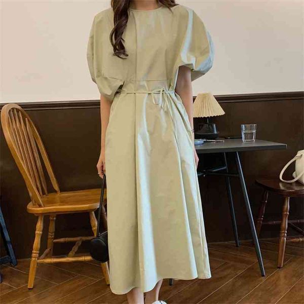 

casual dresses high waist solid princess party loose 2021 sweet long vintage chic a-line gentle girls summer vestidos hwd7, Black;gray