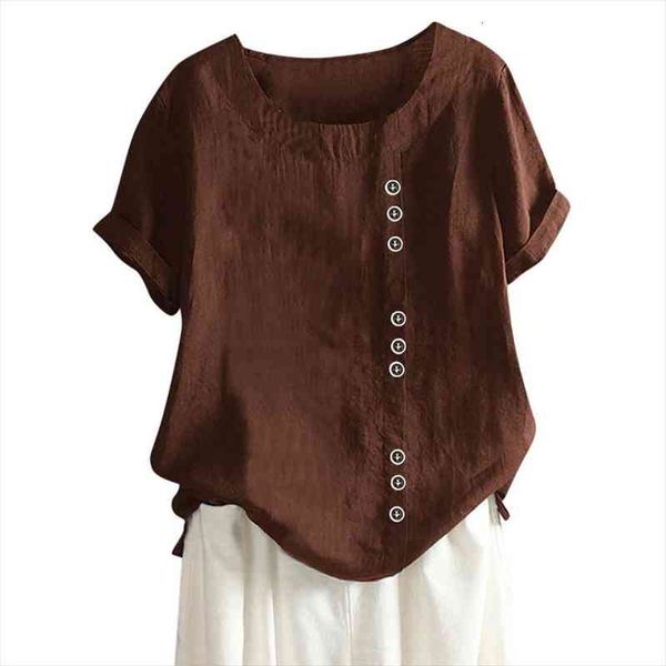 

newly fashion casual loose button women blouses linen plus size daily boho tanic tee shirt chemisier femme, White