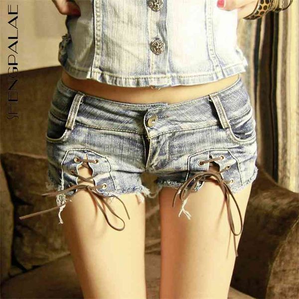 

fashionable short jeans womne's summer low waist bandage night club denim shorts female tide 5c600 210427, White;black