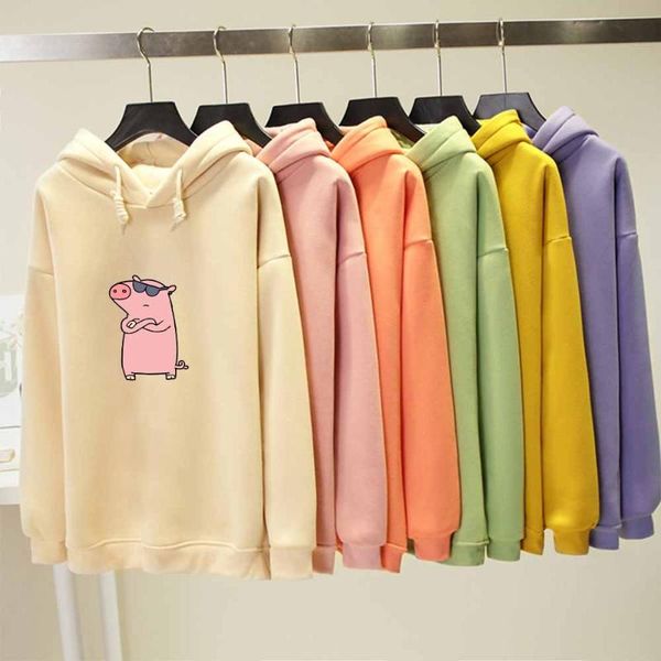 

women's hoodies & sweatshirts hoodie cartoon pig print jacket women drawstring pullover sweatshirt oversized cute spring autumn long sl, Black