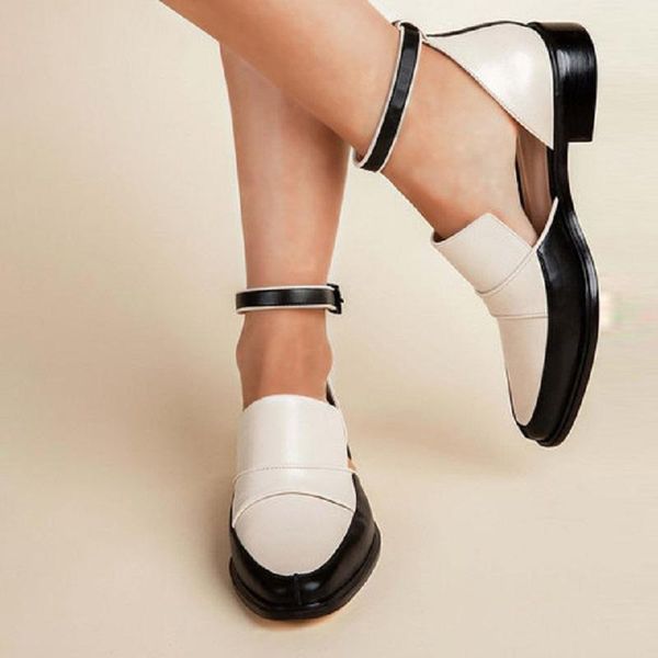 

dress shoes european and american plus size ladies color matching retro british four seasons comfortable low hollow women, Black