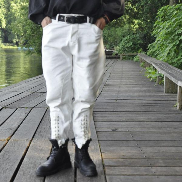 Pantalon Homme Blanc Chevalier Rétro Salopette Coton Sergé Pur Pied Décontracté Hommes Et Femmes Avec La Même Culotte Tendance