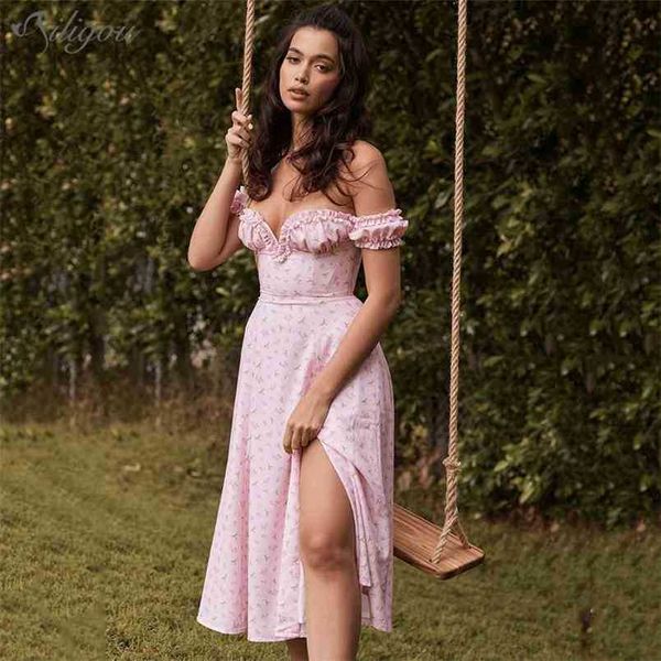 

women's off-shoulder mid-length dress summer floral print side-opening holiday vacation short-sleeved party 210525, Black;gray