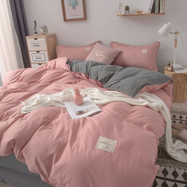 

bedding sets pink bed linen set duvet quilt cover pillowcase flat sheets ins style  full king solid color
