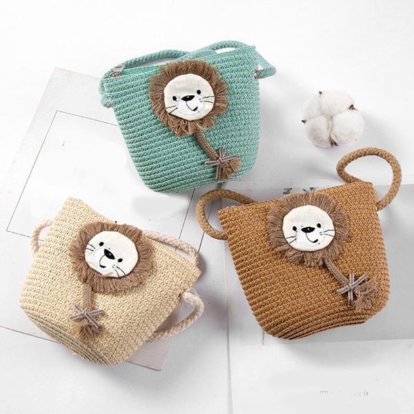 

lovely lion animals children straw coin purse girls good birthday gift inclined shoulder bag little princess zipper, White