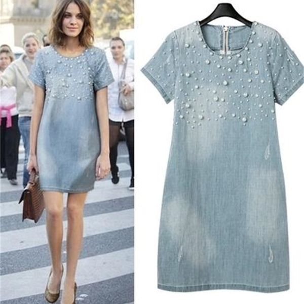 

vestidos cotton woman's gown summer plus size -5xl women clothing casual loose dress fashion denim jeans dresses 052j 210420, Black;gray