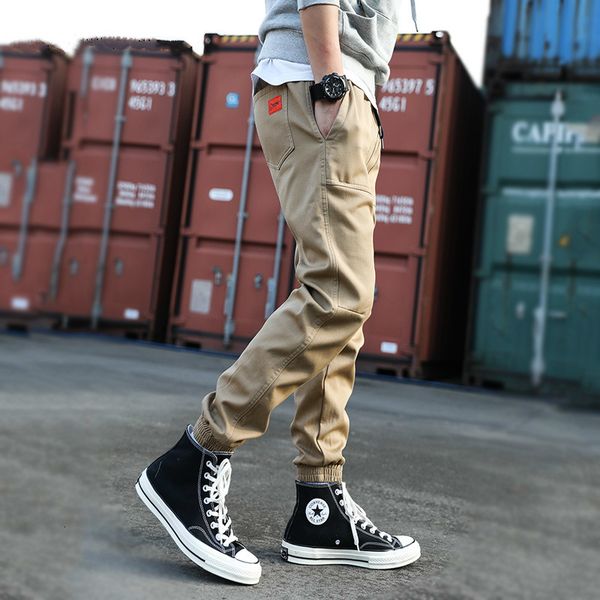 

men's pants casual cotton solid color harem korean khaki male trousers youth fashion pockets pantalones hombre c61v, Black