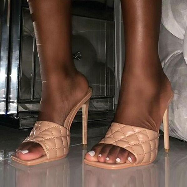 

slippers summer women mule design sandals square sole slides high heel shoes woman size 35-42 drop ship, Black
