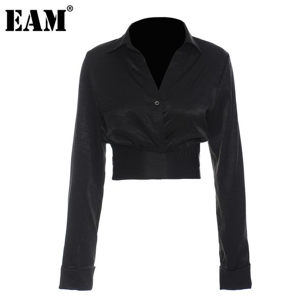 

[eam] women black short single button casual blouse lapel long sleeve loose fit shirt fashion spring autumn 1dd7365 21512, White