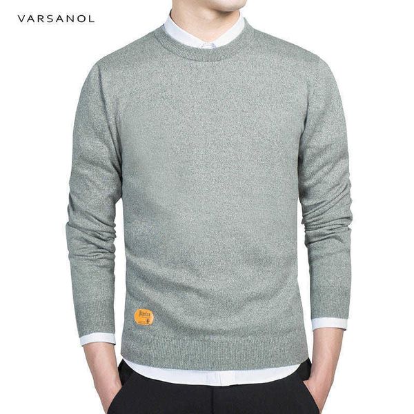 Varsanol Uomo Maglione di cotone Pullover Uomo Maglioni O-Collo Maglione Autunno Sottile maschile Solido Abbigliamento per maglieria Grigio Nero M-3XL 210601