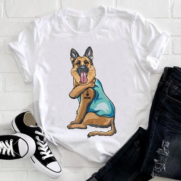 

short sleeve dog mom fashion womens cute cartoon animal 90s printing clothes ladies graphic print tee female t, White