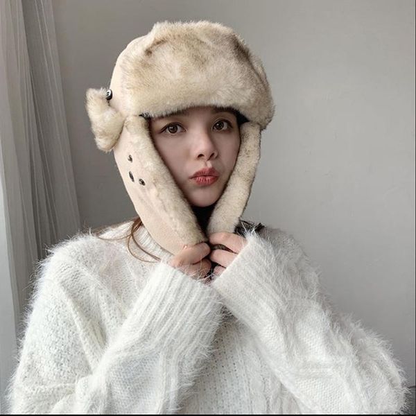 

berets thick warm bomber hat men women white fur winter hats with mask male female russian ushanka ski earflap trapper cap, Blue;gray