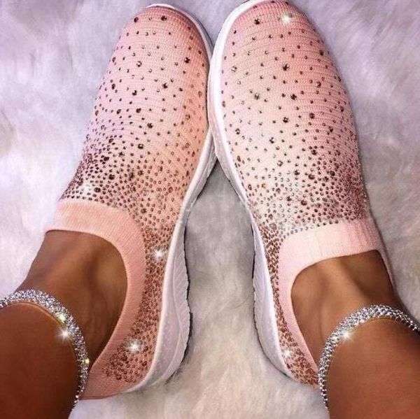 

lady sneaker women shoelaces with diamond flying knitting sports and leisure shallow mouth foot single shoes spot wholesale 35-43, Black