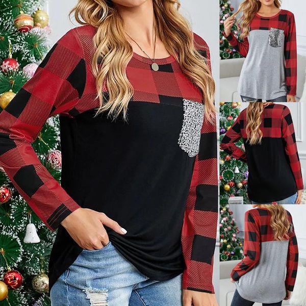 

women's blouses & shirts plaid long sleeve patchwork blouse chest pocket casual tunic shirt female women autumn pullovers feminina stre, White